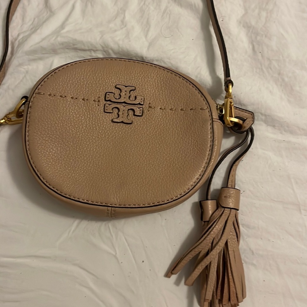 Tory Burch McGraw Crossbody Bag tan tassel leather